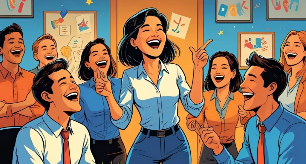 Why did Jane’s Friday shine_ Her jokes turned the office into a comedy club!